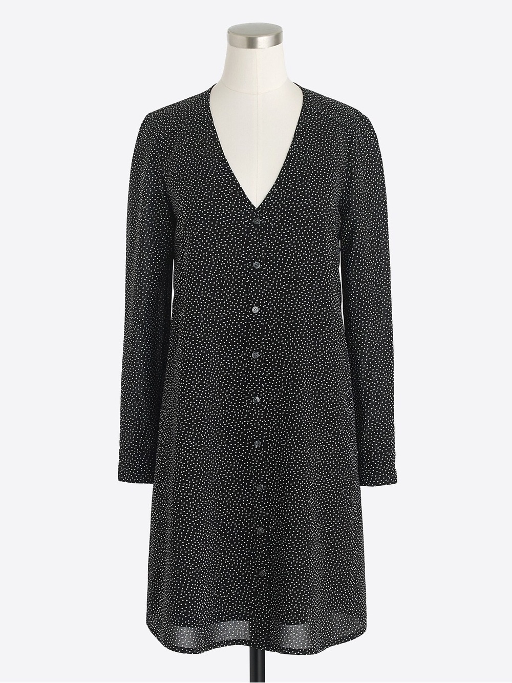 J. Crew Black and White Polka scatter Dot Button-Front V-Neck Dress size large